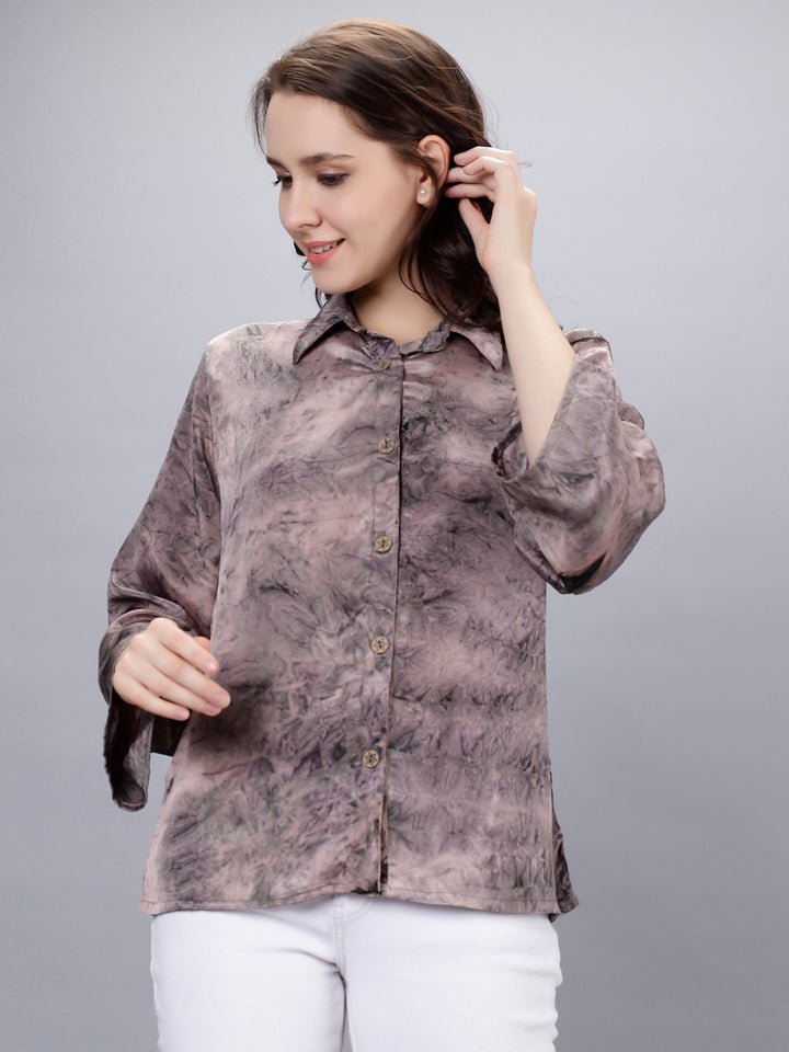 Grey Silk Crepe Tie-Dye Digital Printed Shirt