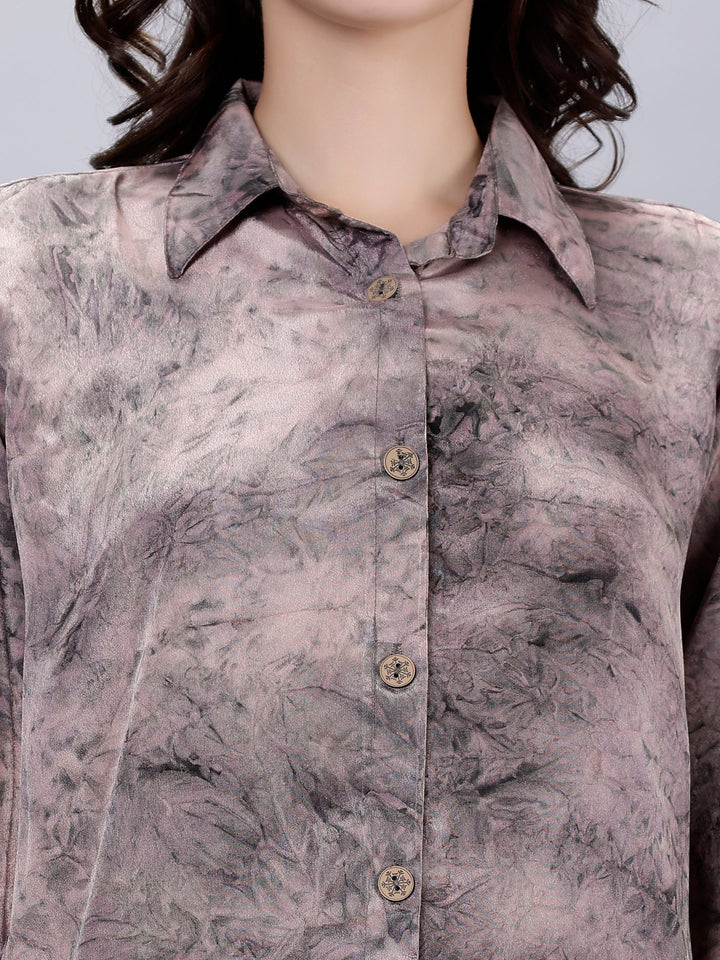 Grey Silk Crepe Tie-Dye Digital Printed Shirt