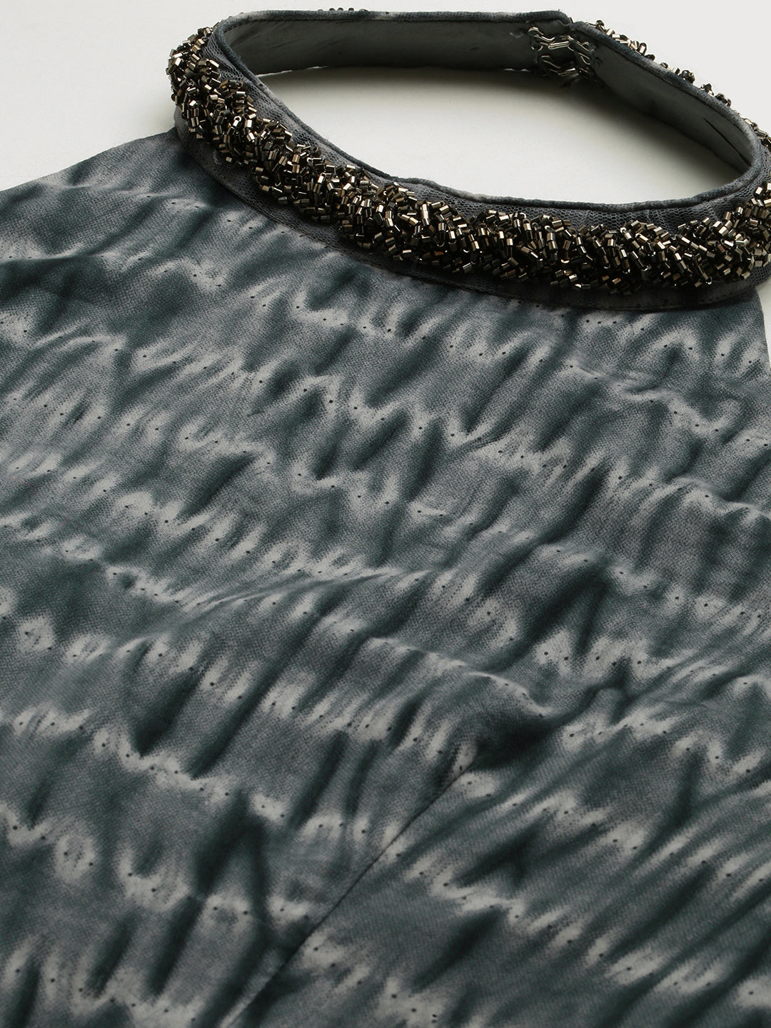 Grey-&-Black-Muslin-Halter-Neck-Gown