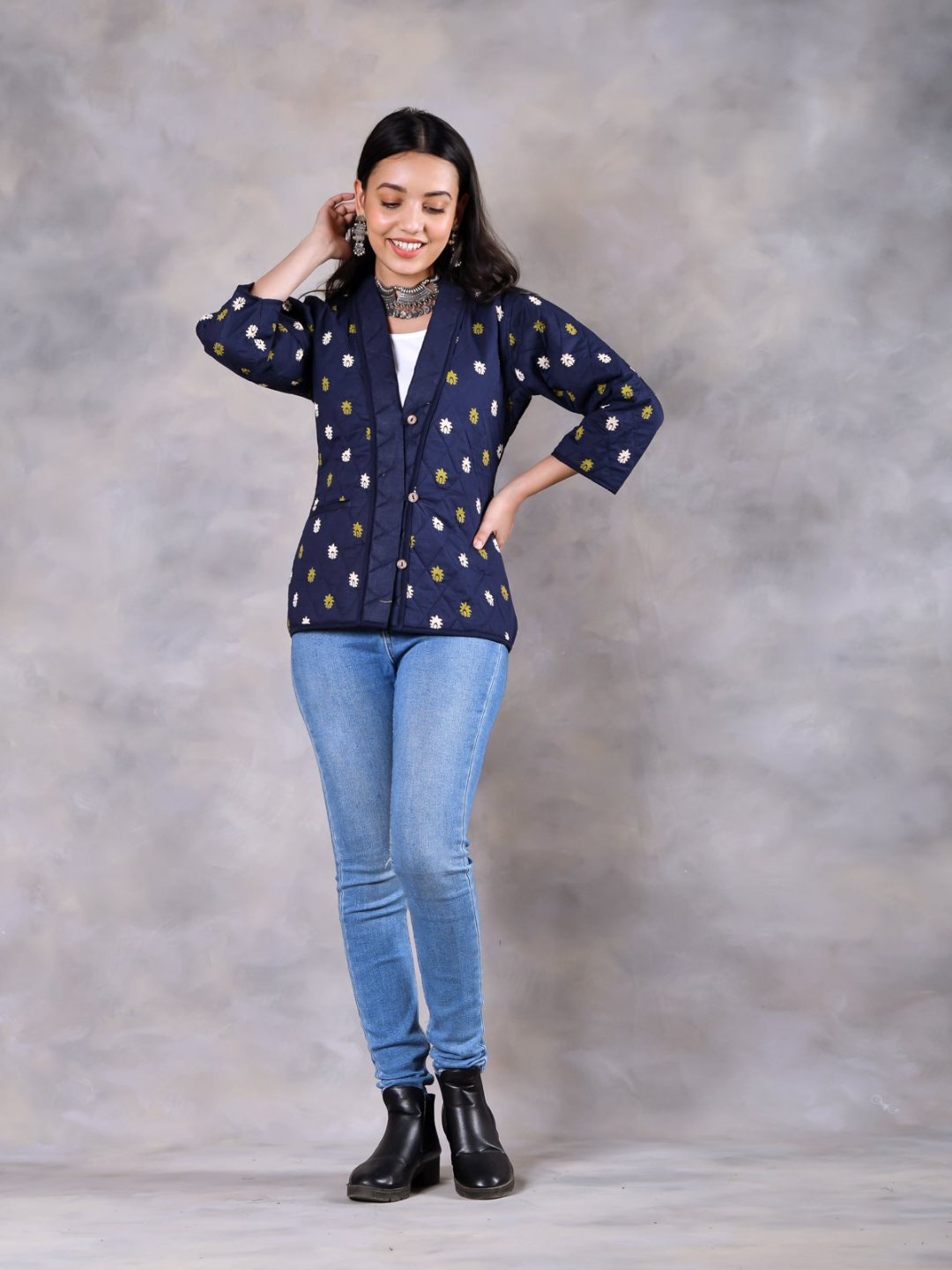 Gulmohar Space Blue Quilted Jacket