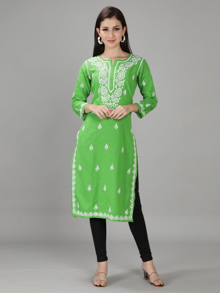 Hand-Embroidered-Green-Chikankari-Kurta