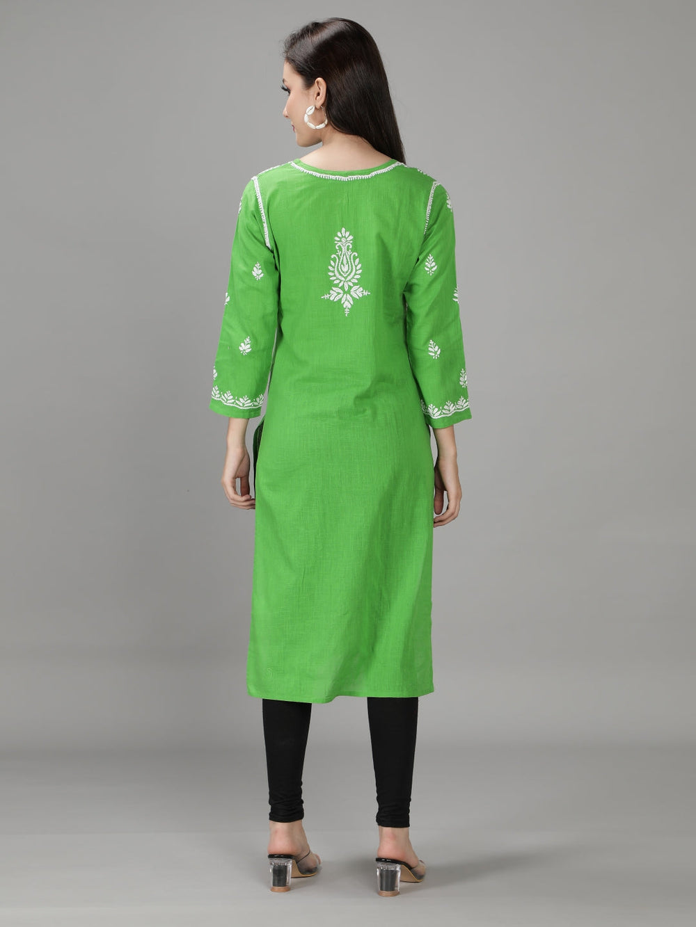 Hand-Embroidered-Green-Chikankari-Kurta