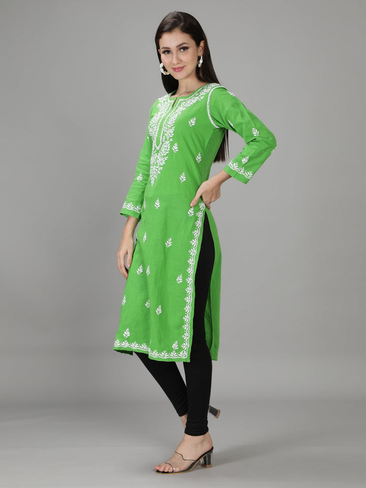 Hand-Embroidered-Green-Chikankari-Kurta