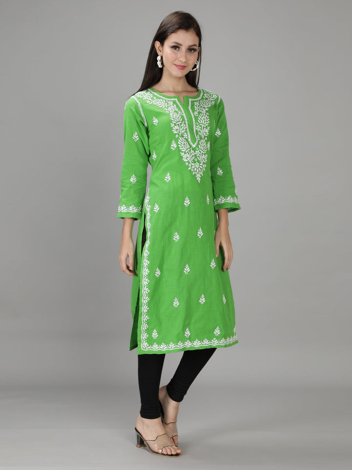 Hand-Embroidered-Green-Chikankari-Kurta