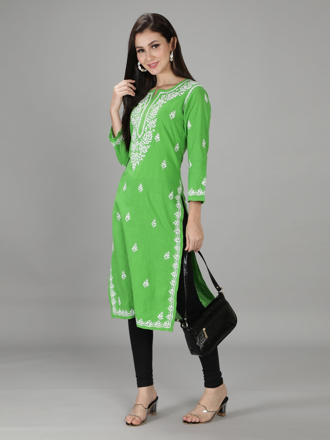 Hand-Embroidered-Green-Chikankari-Kurta