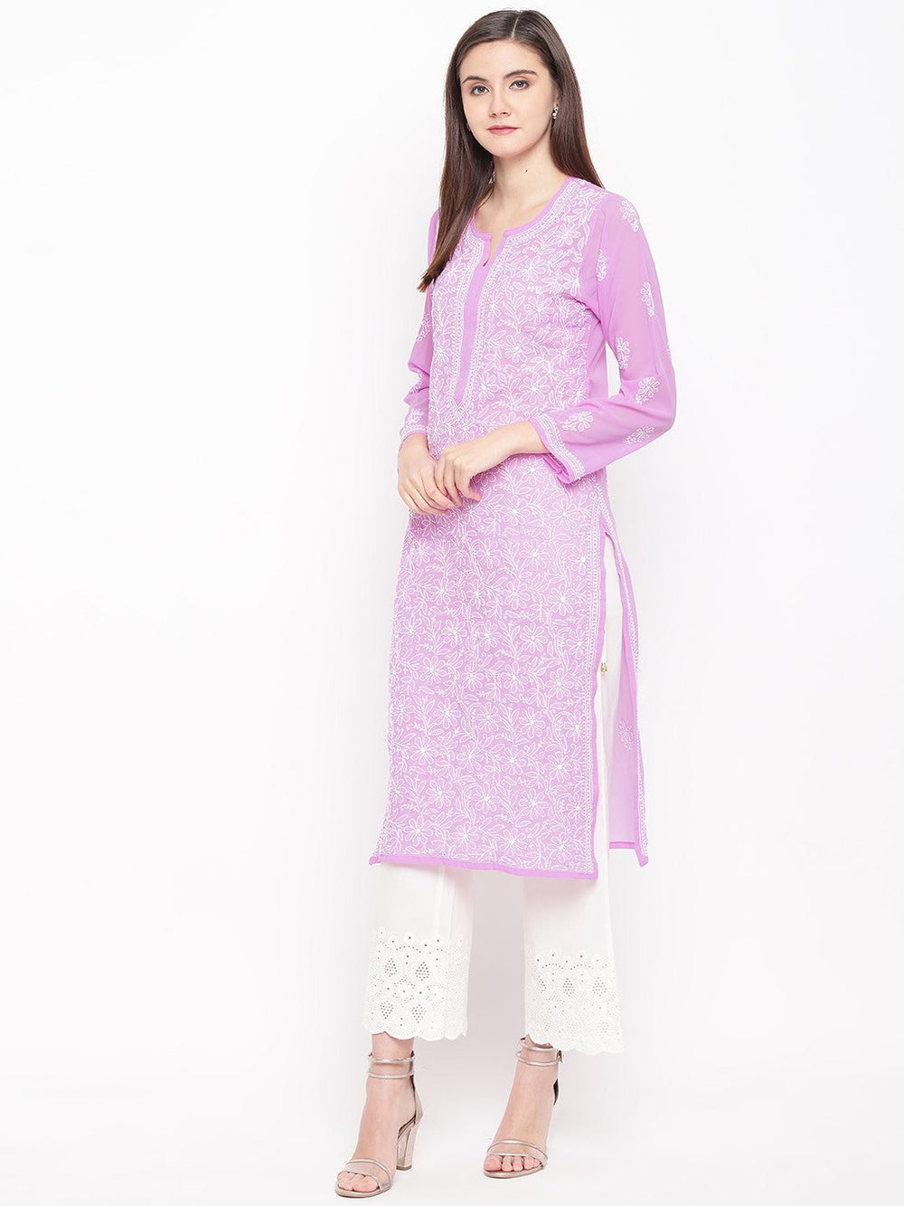 Hand-Embroidered-Lavender-Chikankari-Kurta