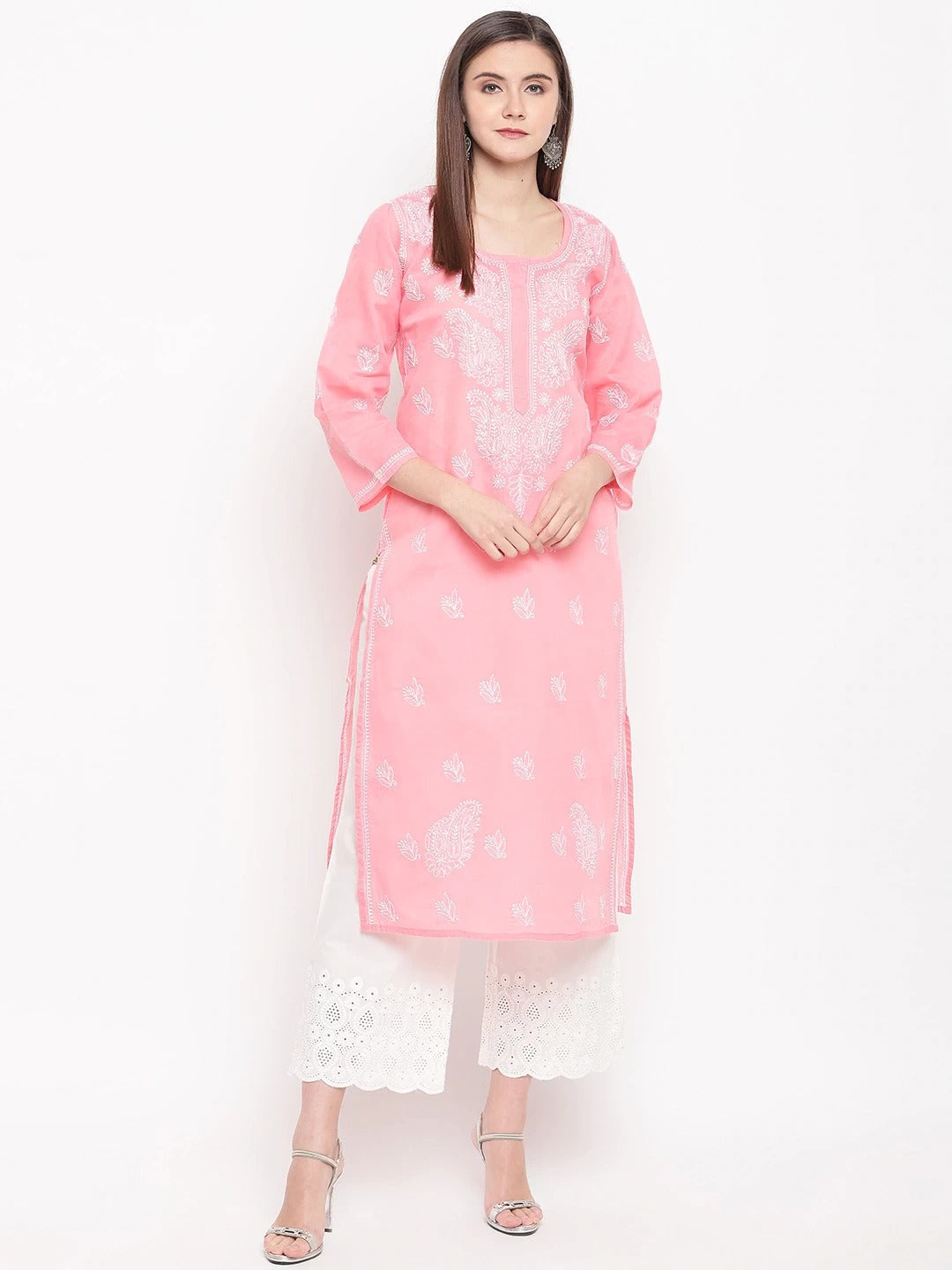 Hand-Embroidered-Peach-Chikankari-Kurta