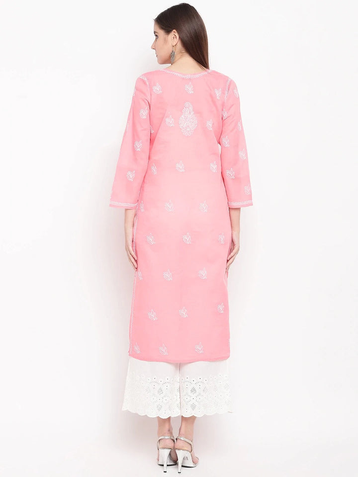 Hand-Embroidered-Peach-Chikankari-Kurta