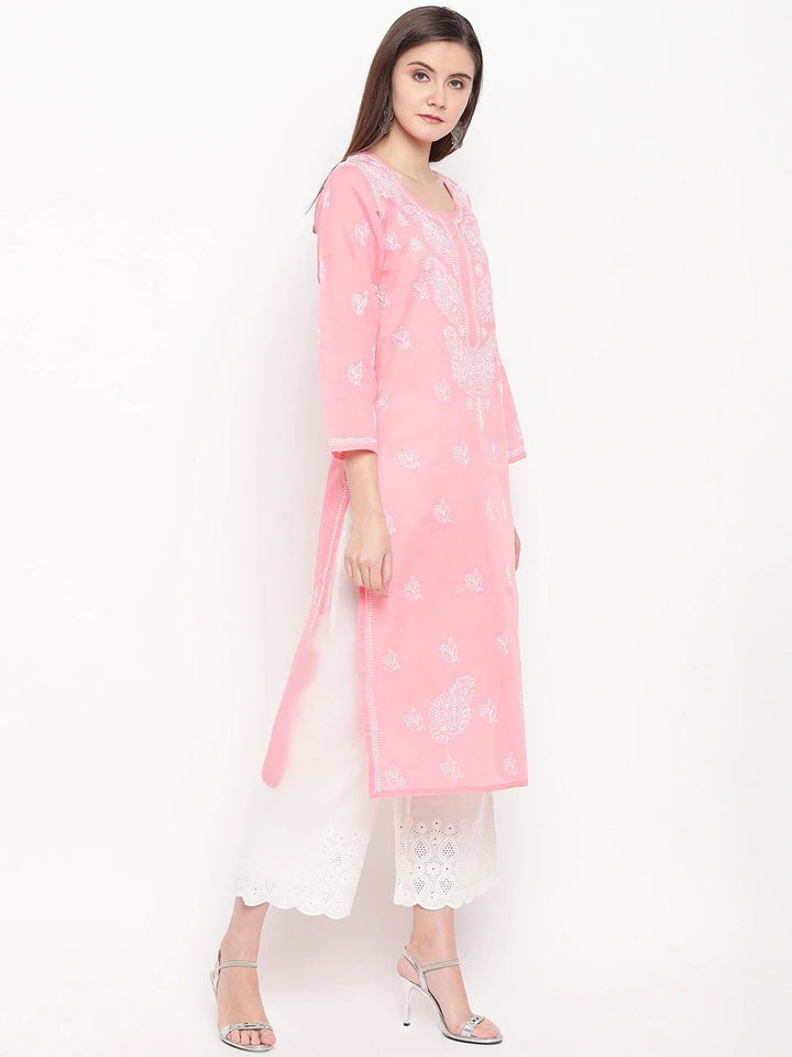 Hand-Embroidered-Peach-Chikankari-Kurta