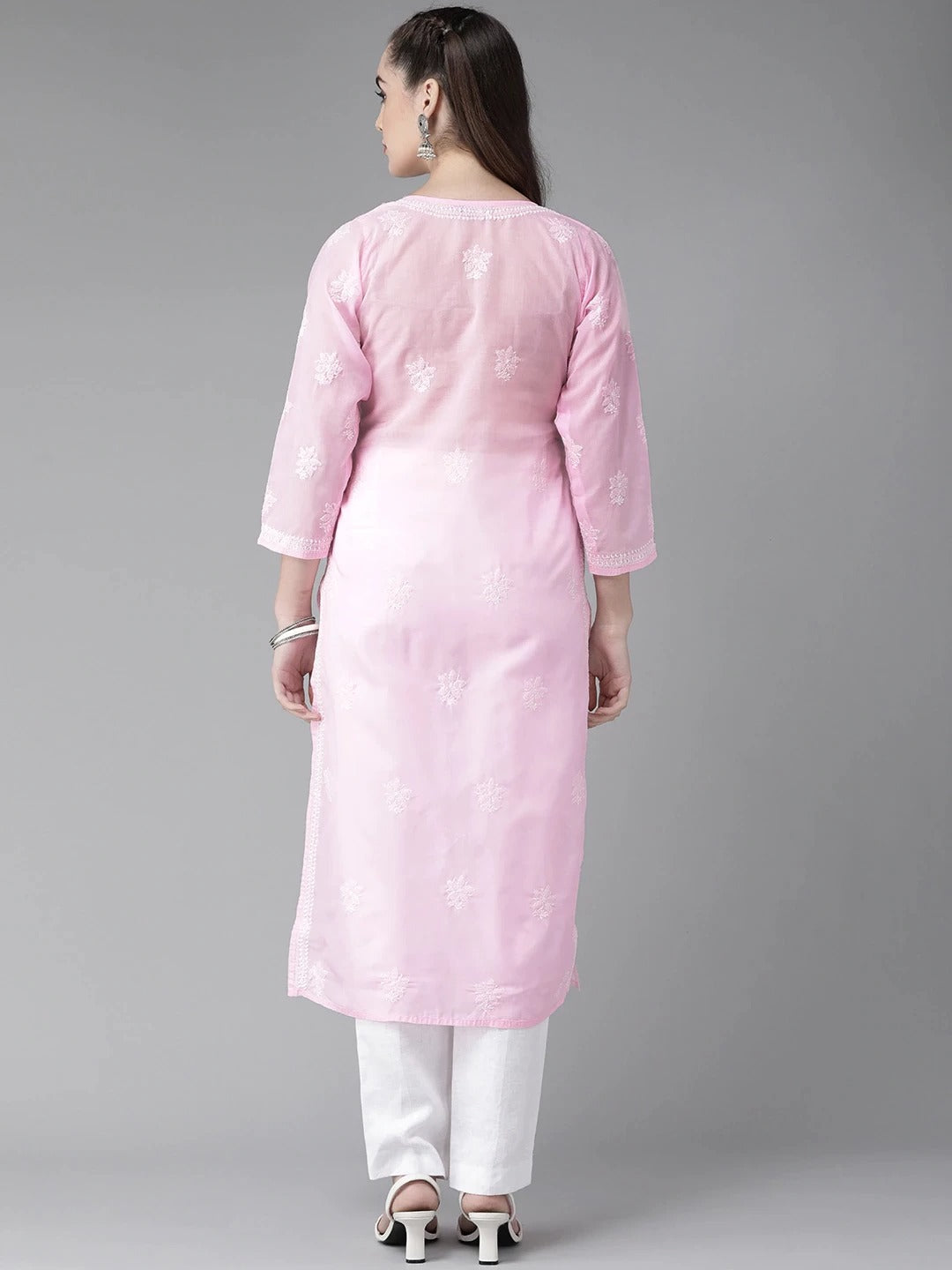 Hand-Embroidered-Pink-Lucknow-Chikan-Kurta