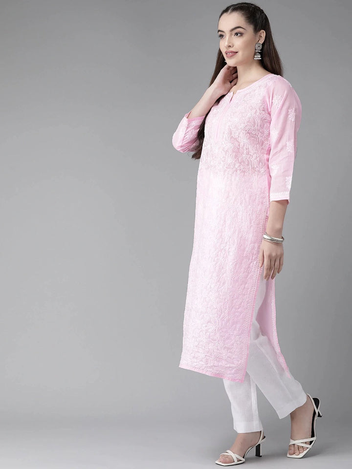 Hand-Embroidered-Pink-Lucknow-Chikan-Kurta