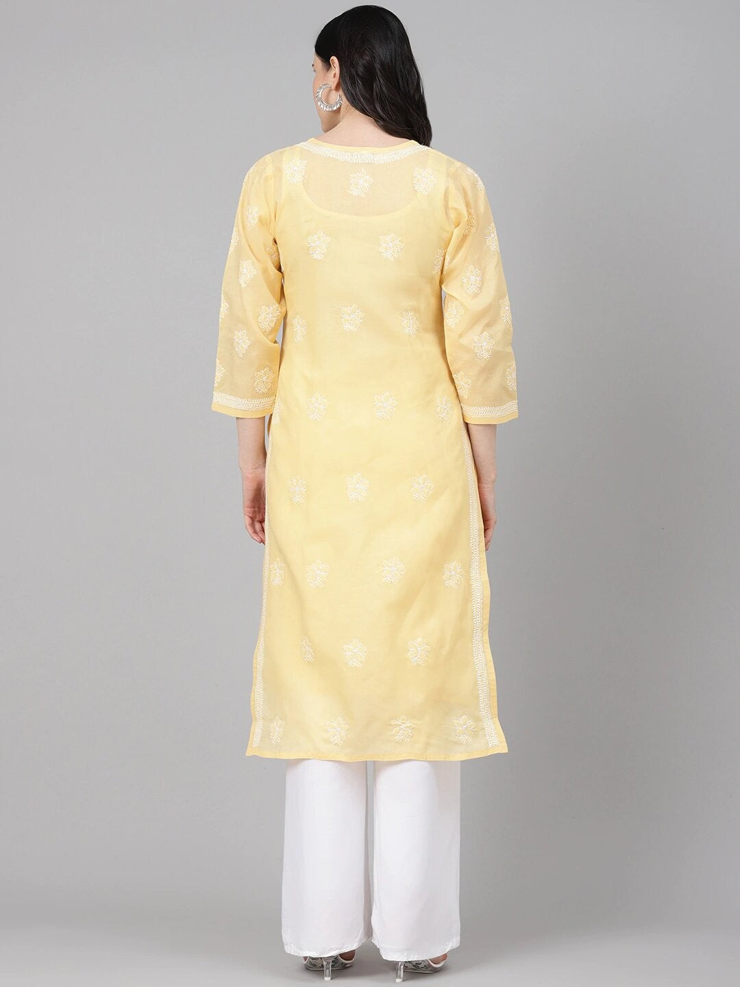 Hand-Embroidered-Yellow-Lucknow-Chikan-Kurta