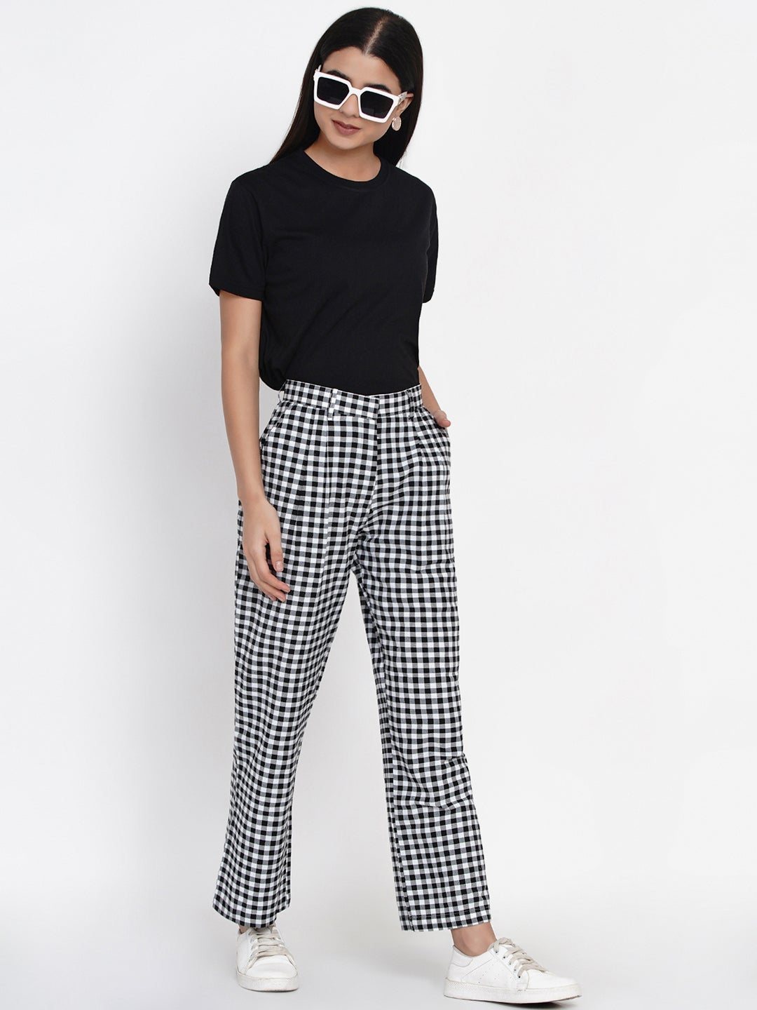 Handloom Black And White Check Casual Pant