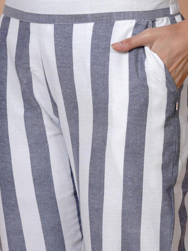 Handloom Cotton White & Blue Stripe Pant