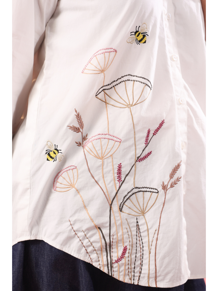 Honey Bee White Poplin Embroidered Shirt