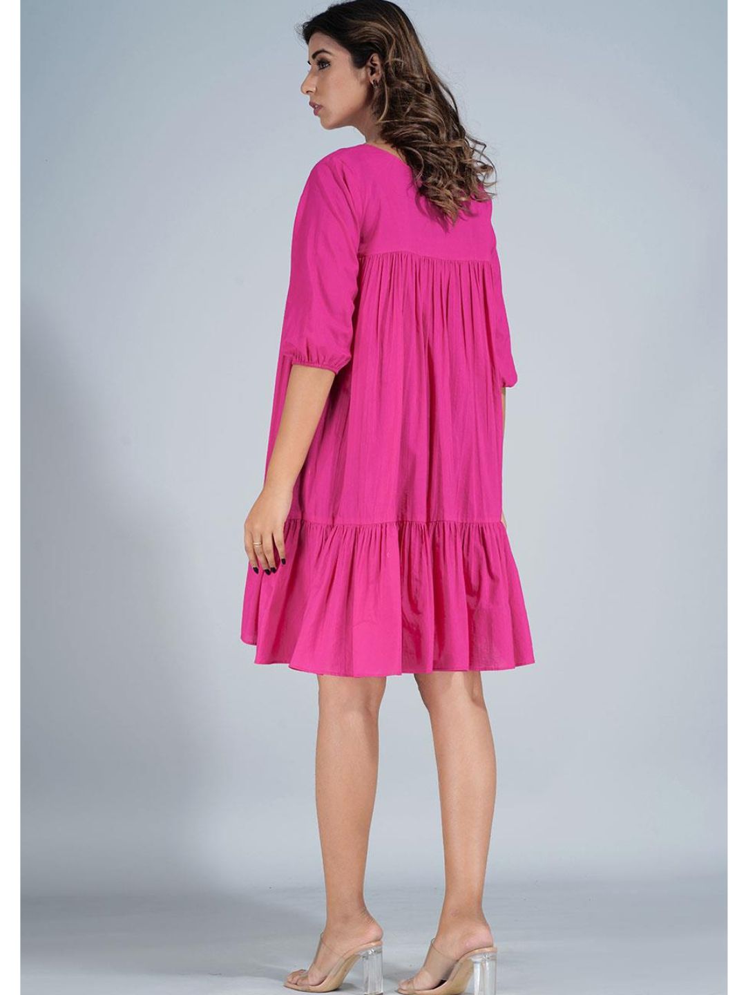 Hot Pink Cotton Mini Tier Dress