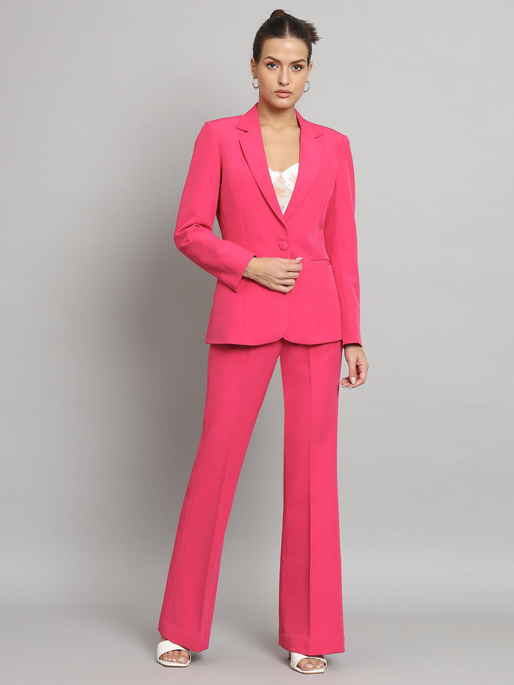 Hot Pink Notch Collar Stretch Pant Suit