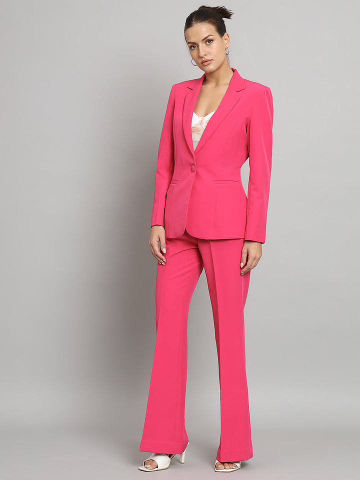 Hot Pink Notch Collar Stretch Pant Suit