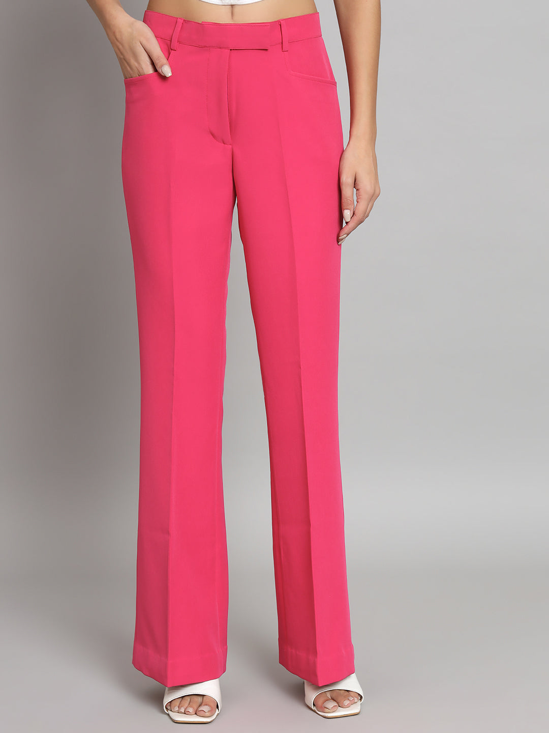 Hot Pink Notch Collar Stretch Pant Suit