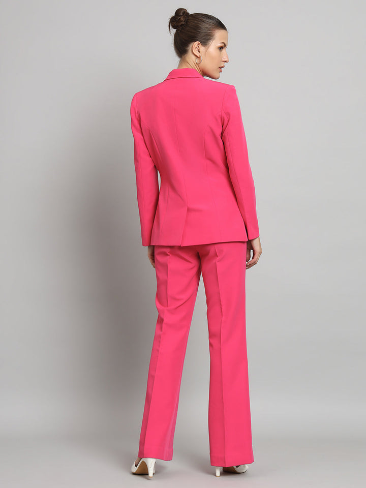 Hot Pink Notch Collar Stretch Pant Suit