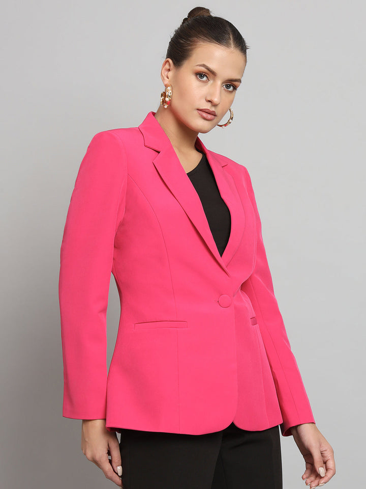 Hot Pink Polyester Notch Collar Stretch blazer