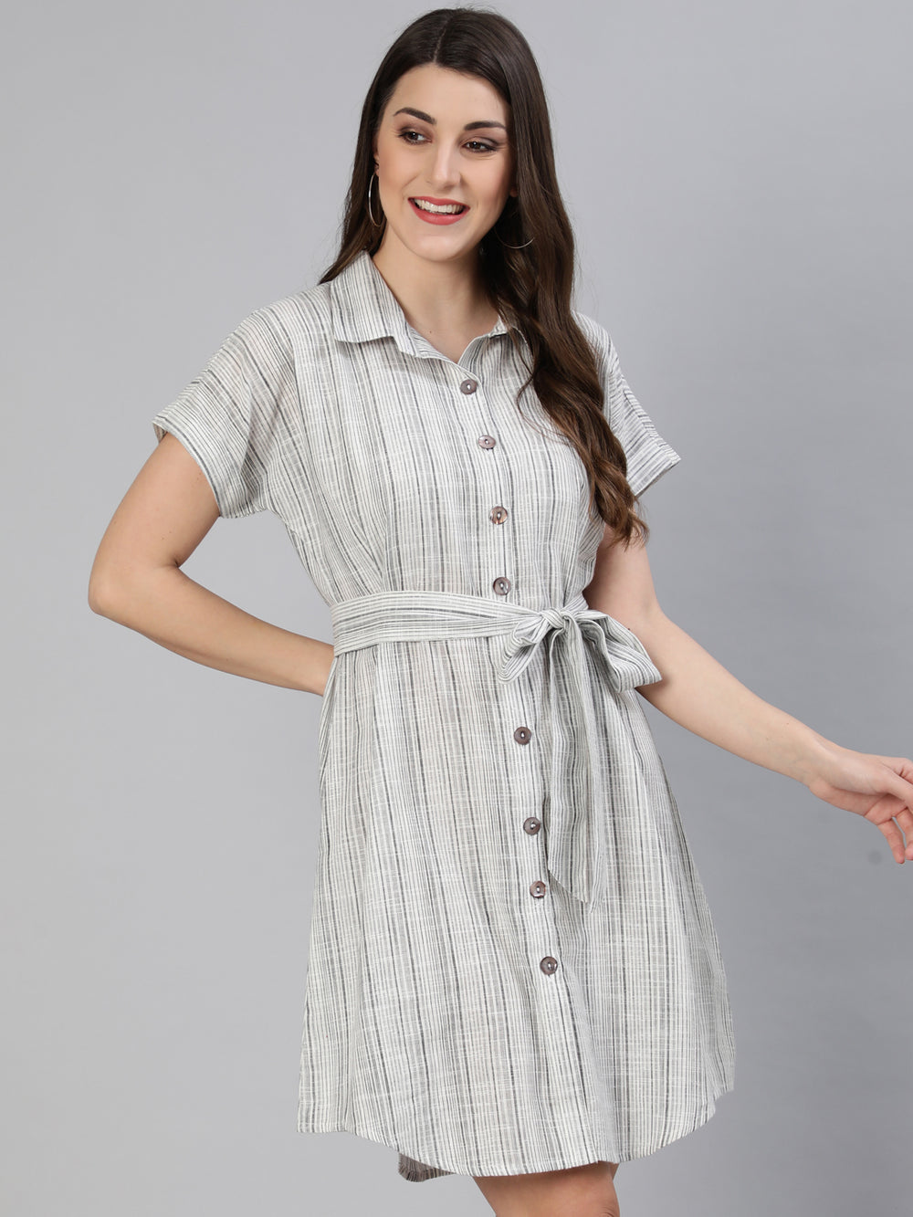 White-Stripes-Cotton-Shirt-Dress-With-Belt