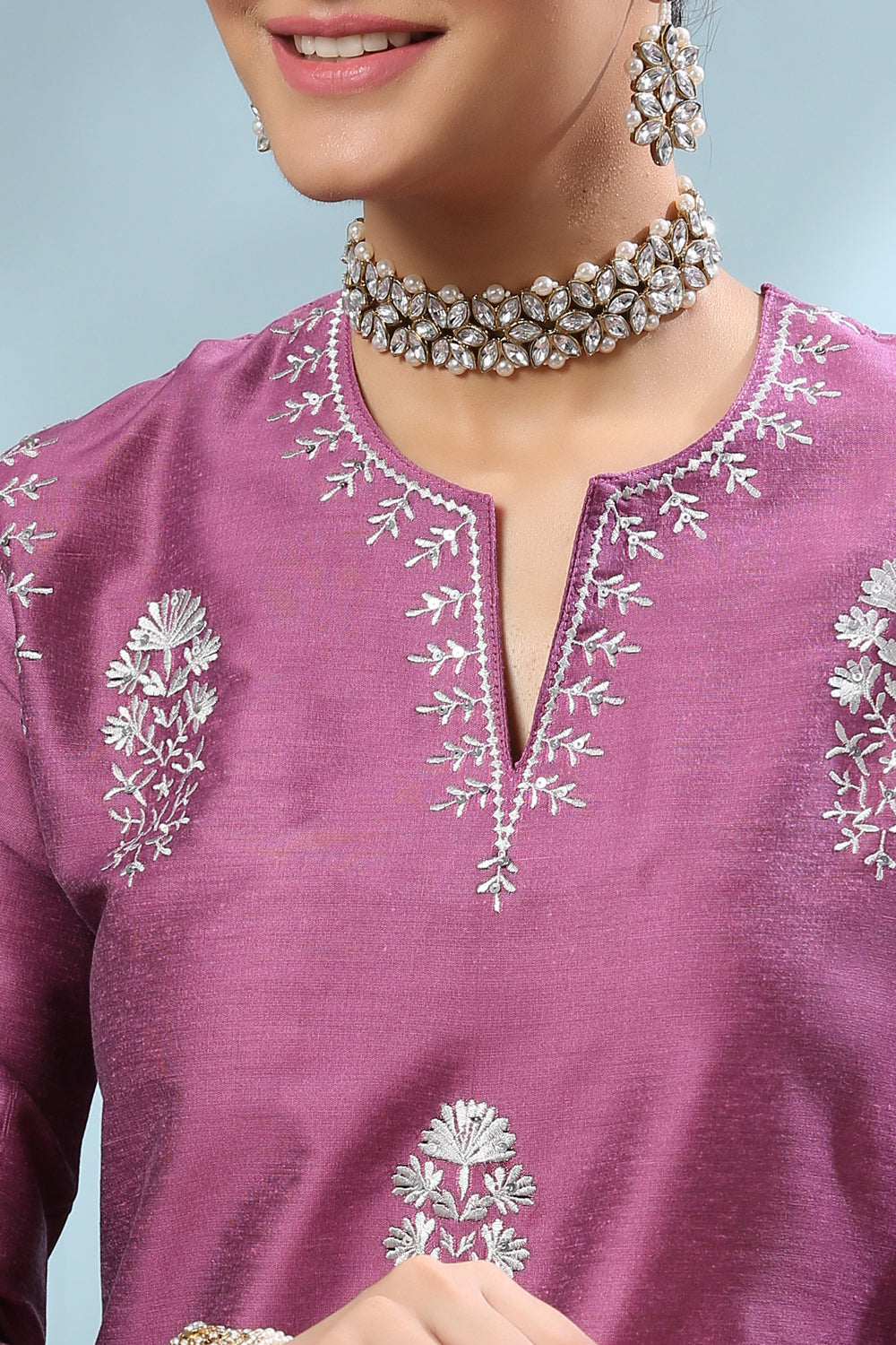 Purple Zari Embroidered Cotton-Silk Kurta