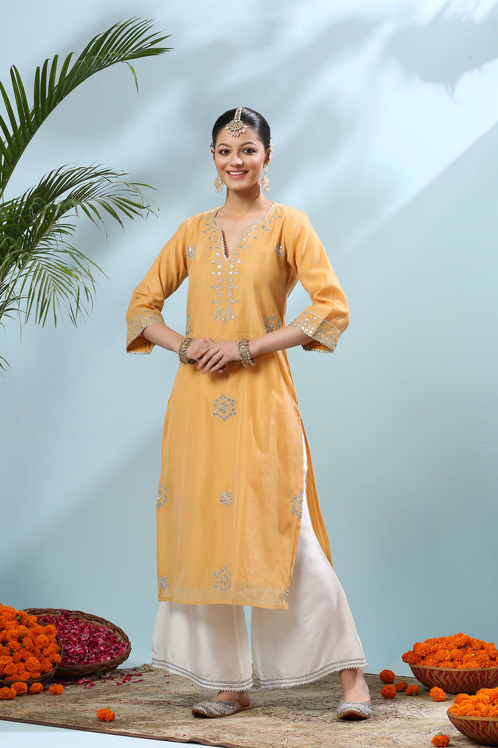 Mild Yellow Gota Patti Embellished Chanderi Kurta