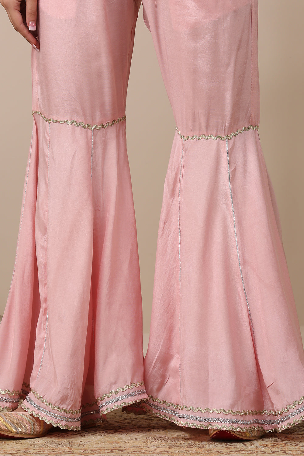 Pink Cotton Silk Sharara Pants with Zari Laces
