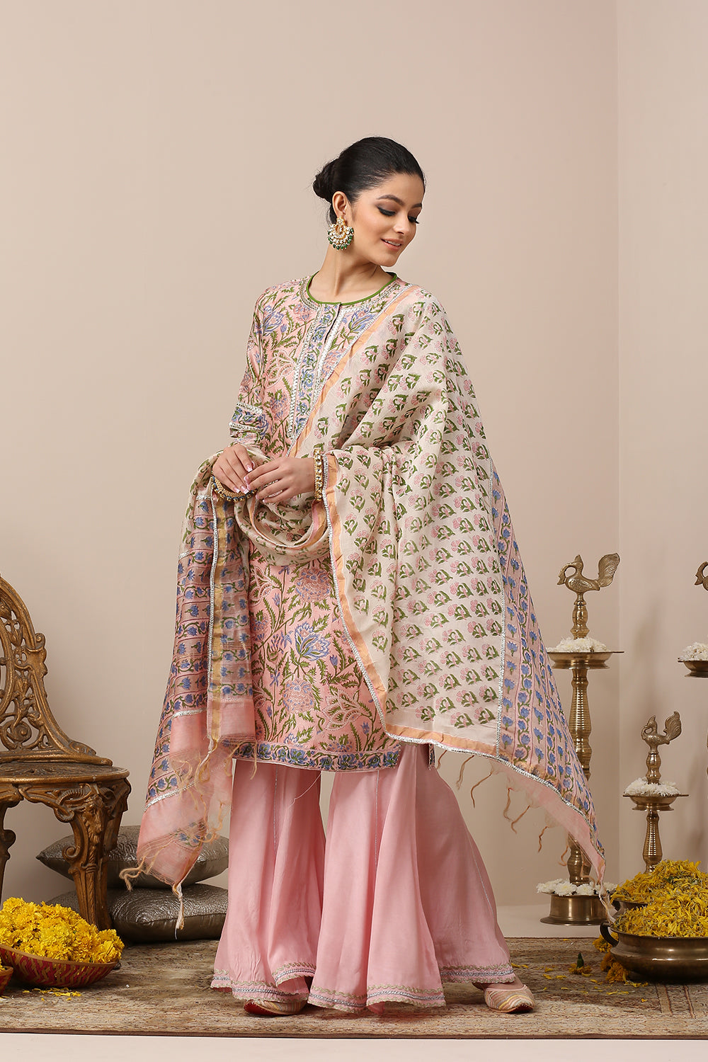 Pink Hand Block Printed Chanderi Silk Kurta