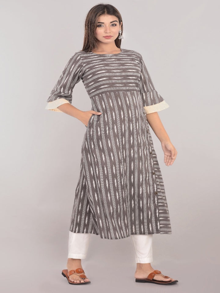 Grey Ikat Print Dress
