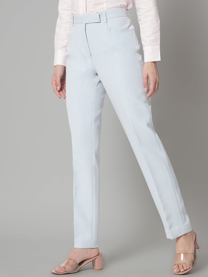 Ice Blue Polyester Regular fit Formal Trouser