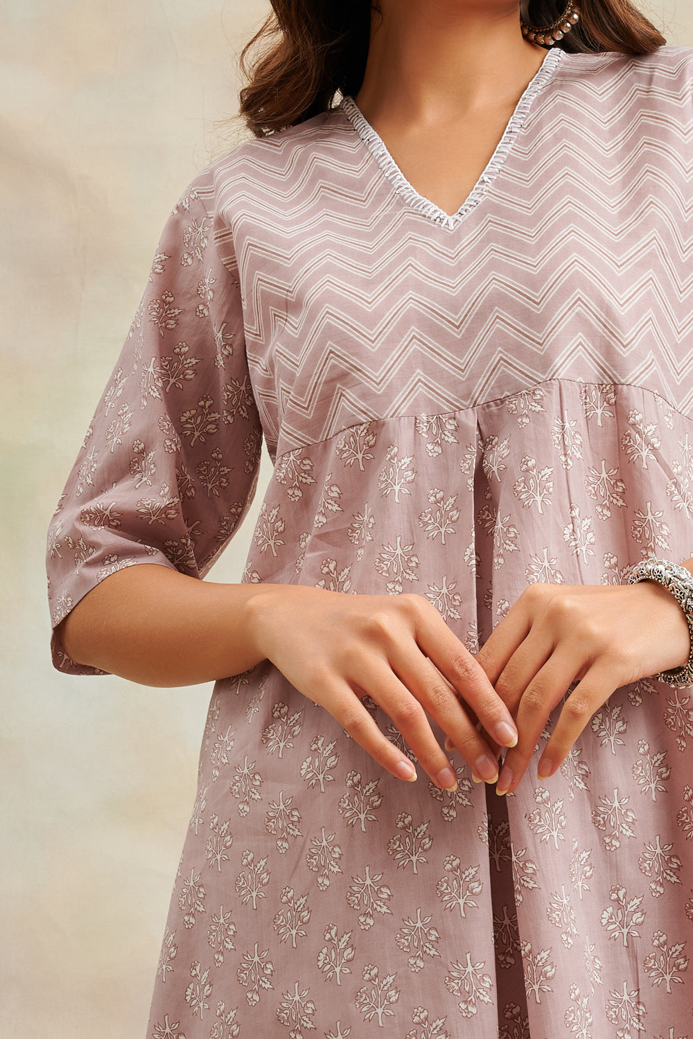 Taupe Cotton Printed Tunic and Pant Lounge Wear