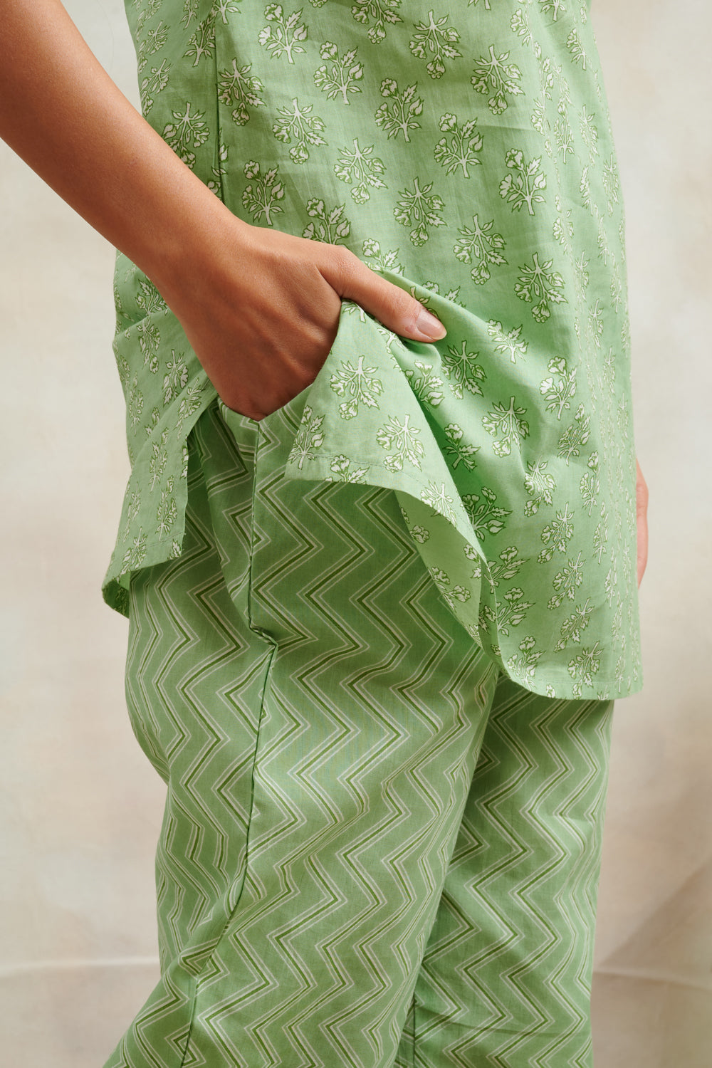 Green Cotton Printed Tunic and Pant Lounge Wear