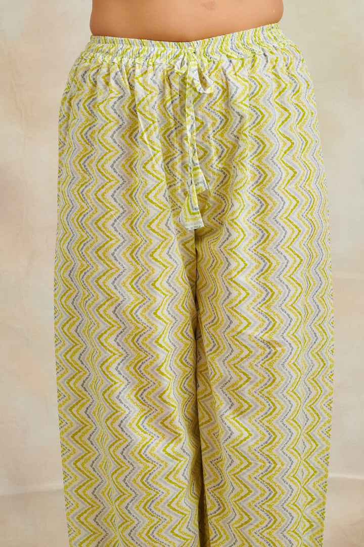 Yellow Chevron Vertical Stripe Print Izhaar Pants