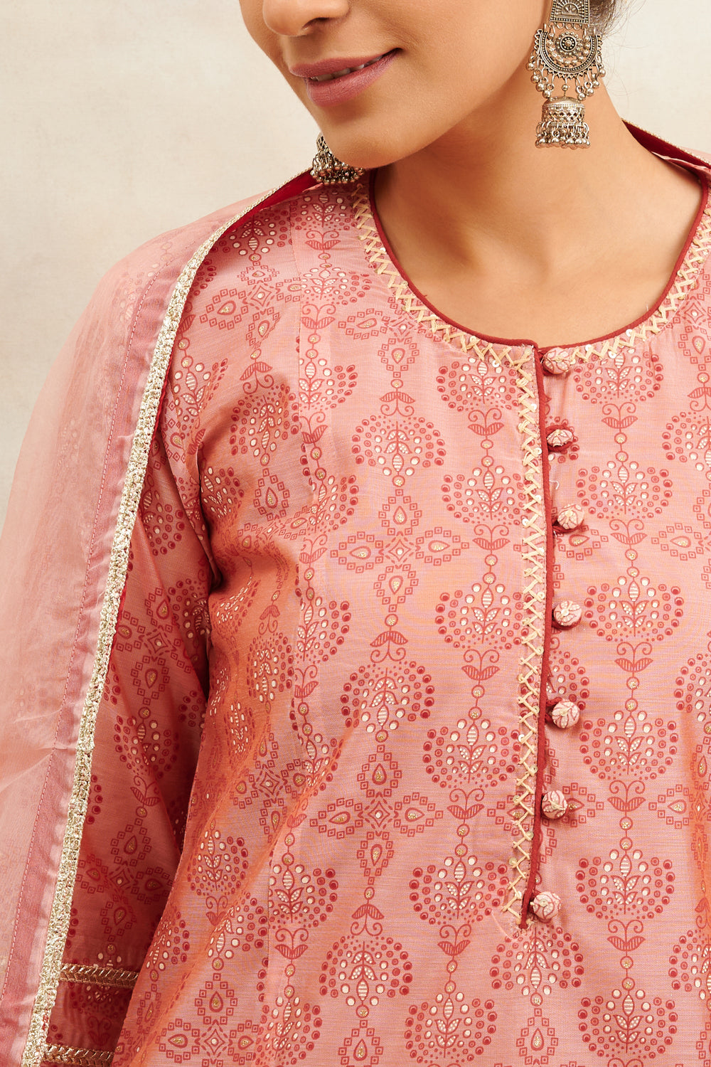 Soft Rust Color Khari Printed Chanderi Silk Kurta