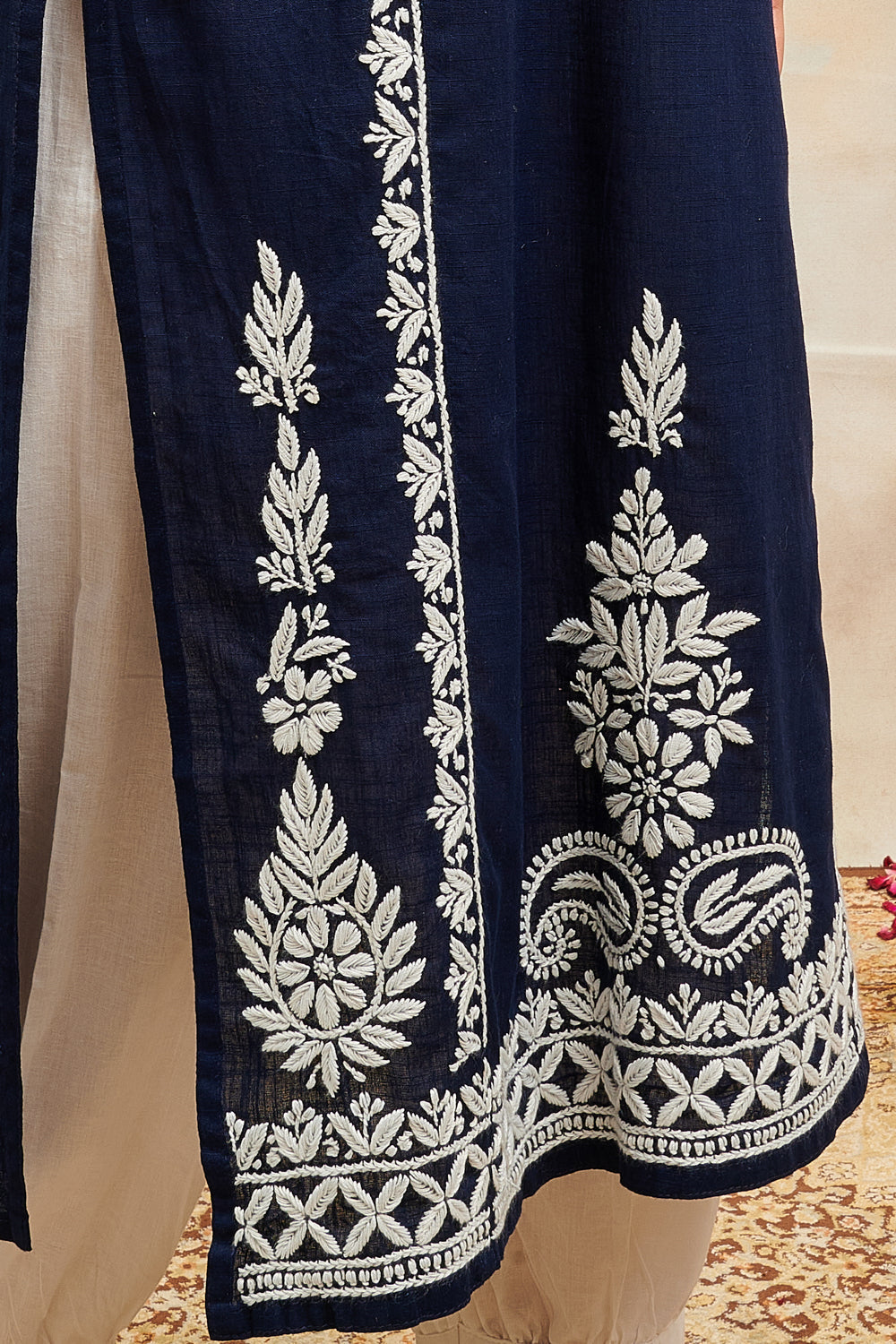 English Blue Cotton Hand Embroidered Chikankari Kurta