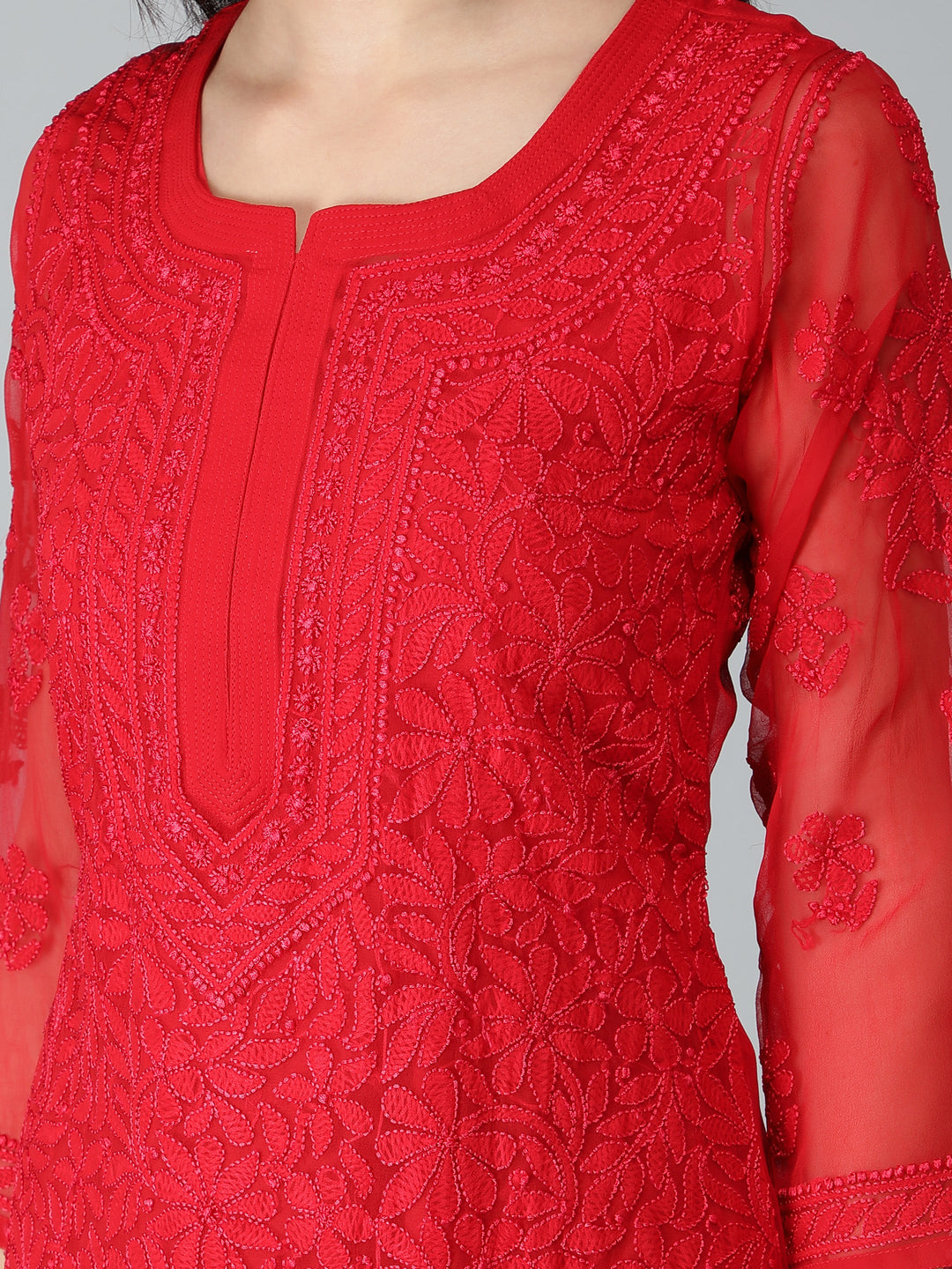 Imperial-Red-Georgette-Chikan-Kurta-with-Slip