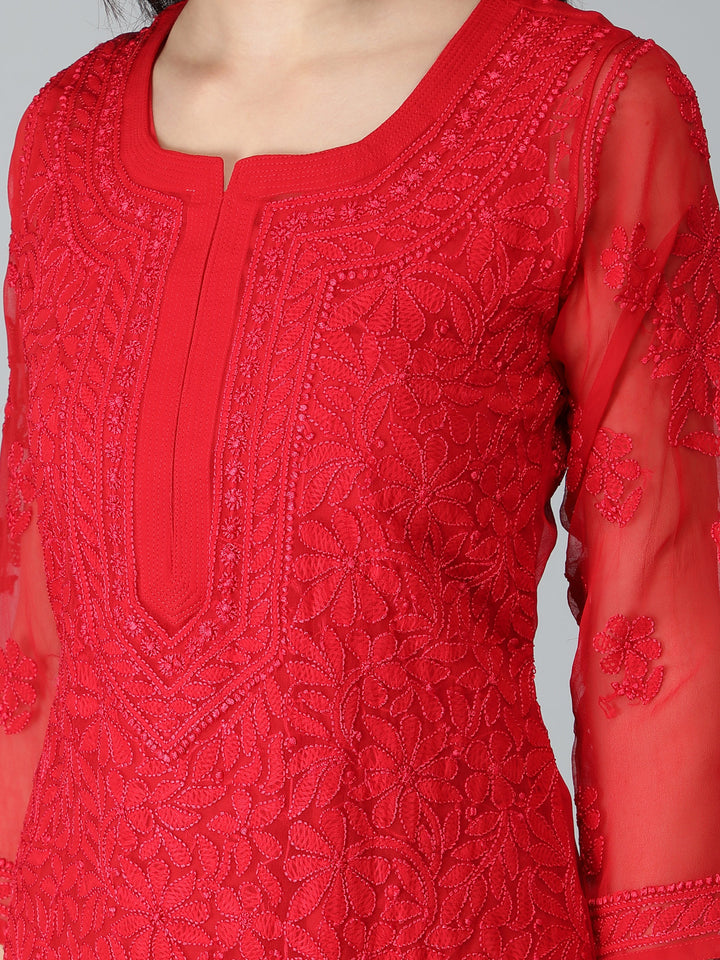 Imperial-Red-Georgette-Chikan-Kurta-with-Slip