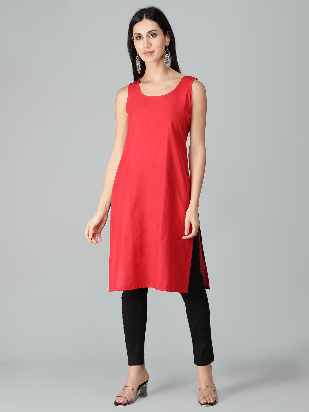Imperial-Red-Georgette-Chikan-Kurta-with-Slip