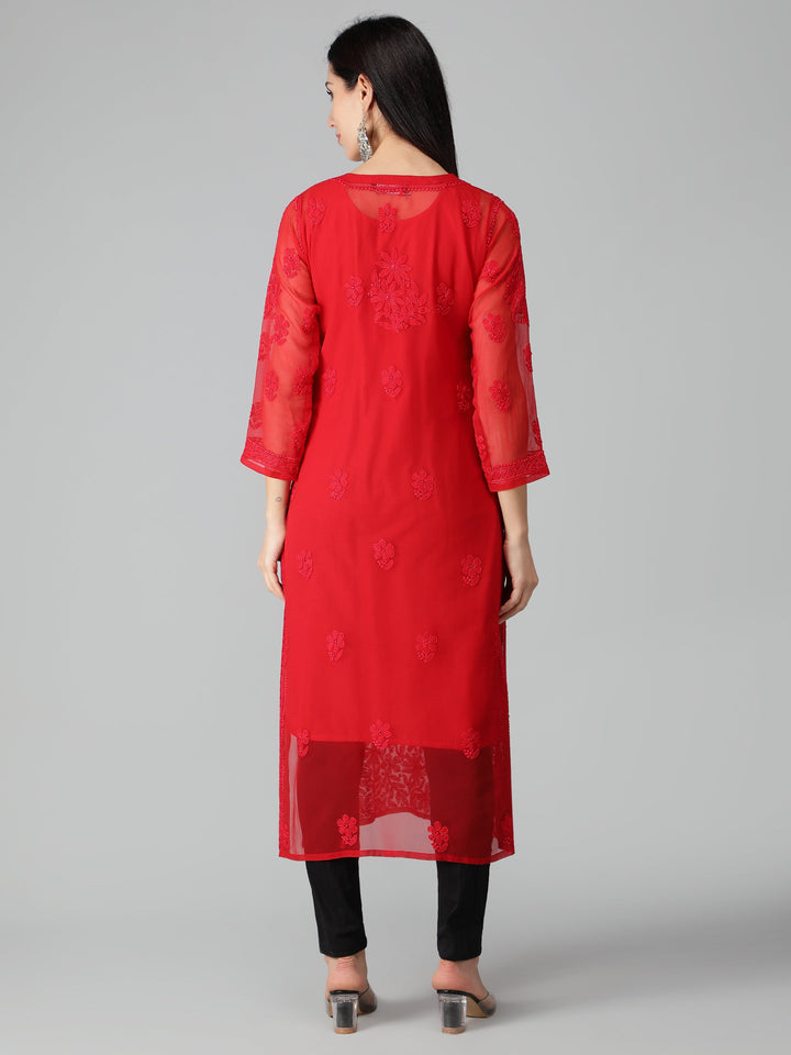 Imperial-Red-Georgette-Chikan-Kurta-with-Slip