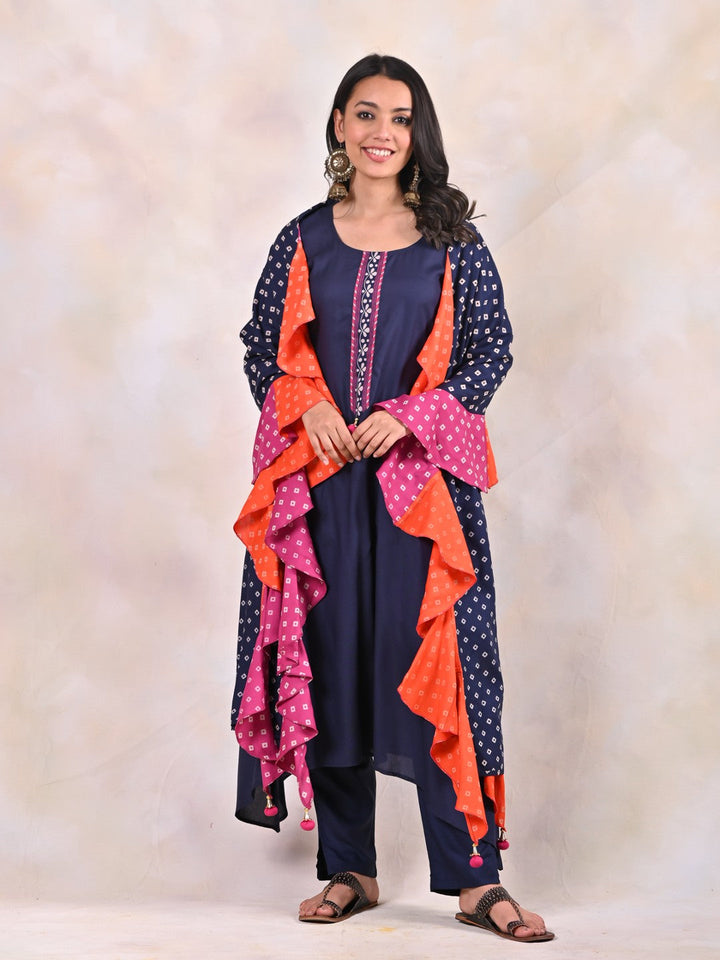 Indigo-Kurta-Pants-Set-With-Bandhani-Dupatta