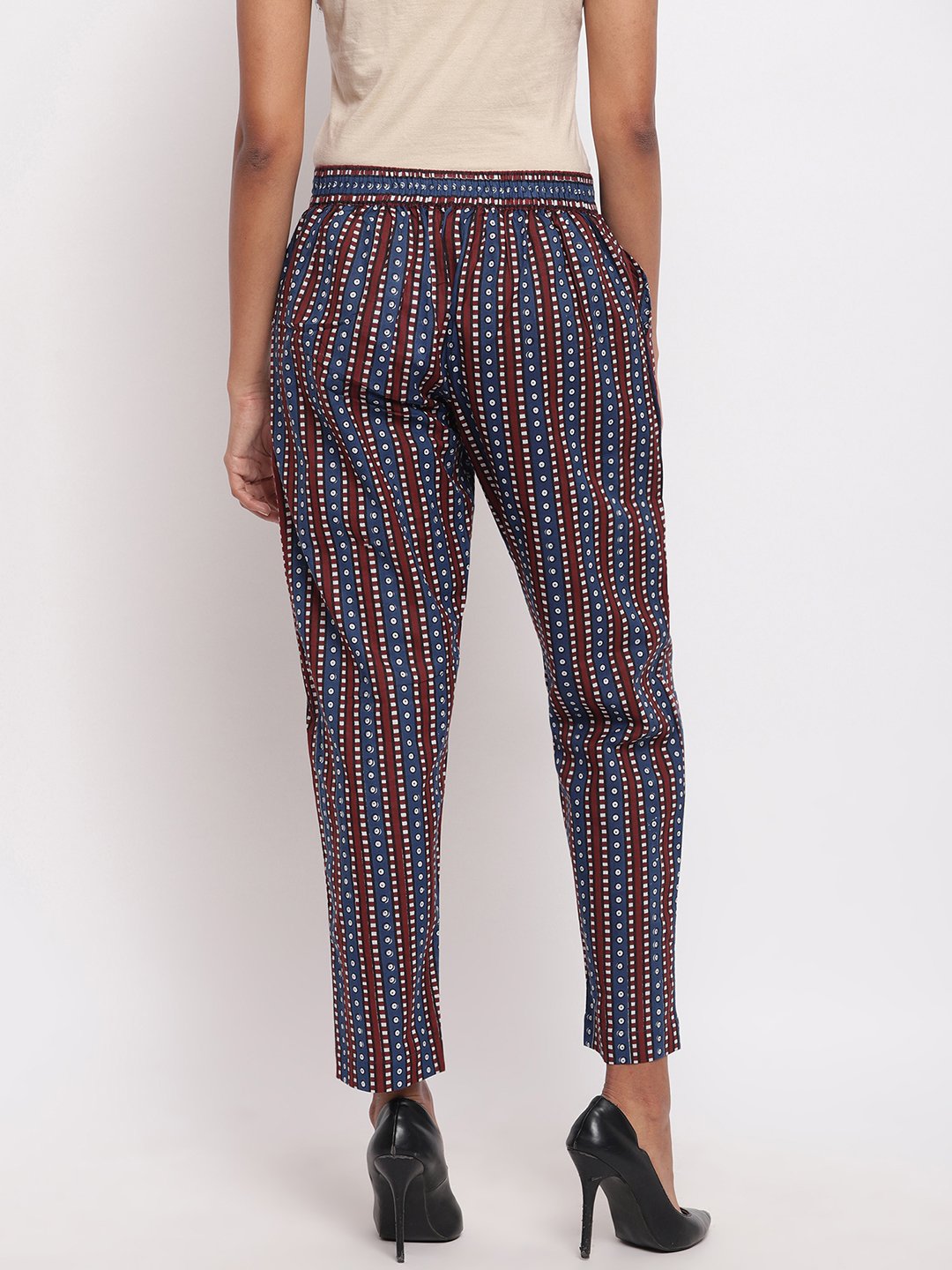 Indigo Patterned Stripe Cotton Pants