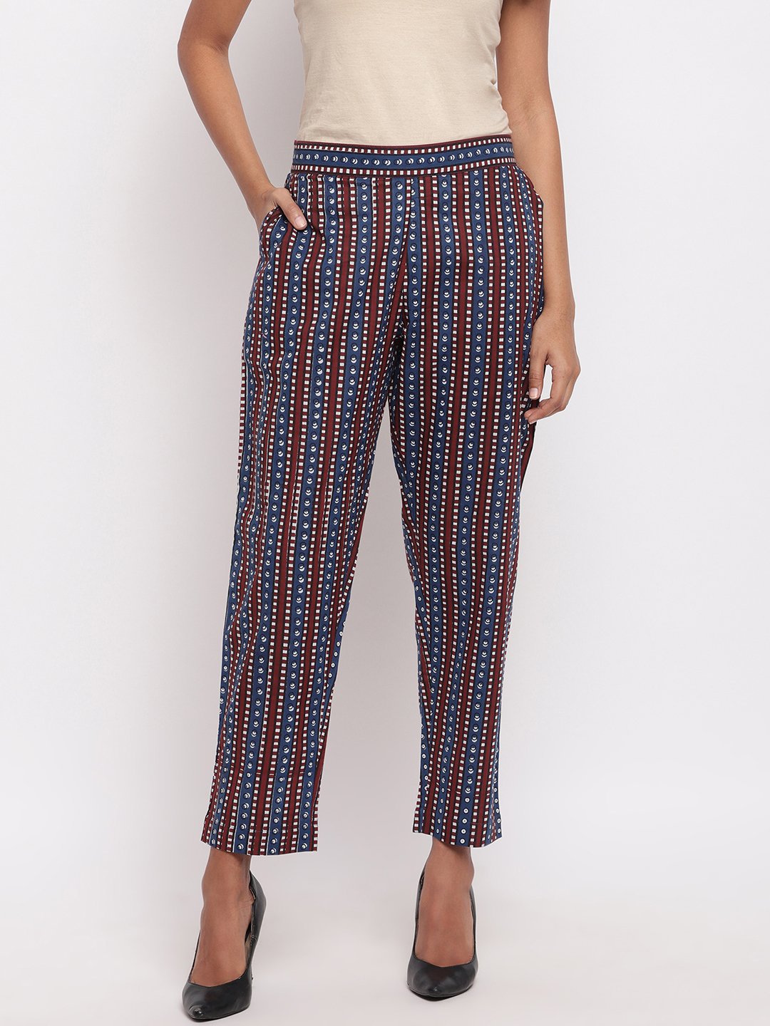 Indigo Patterned Stripe Cotton Pants