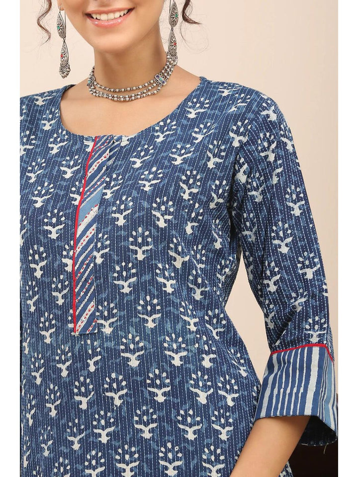 Indigo & White Kantha Hand Block Print Kurta