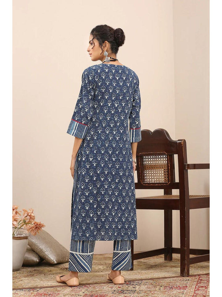 Indigo & White Kantha Hand Block Print Kurta