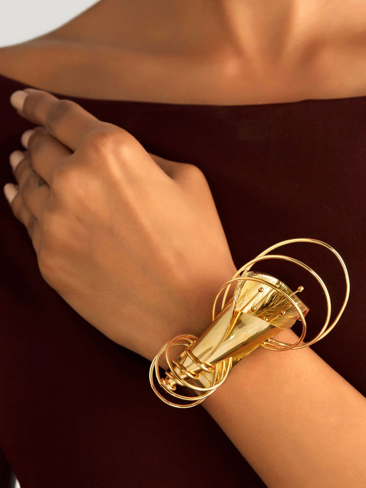 Infinite Swirl Gold Plated Handcuff Bracelet
