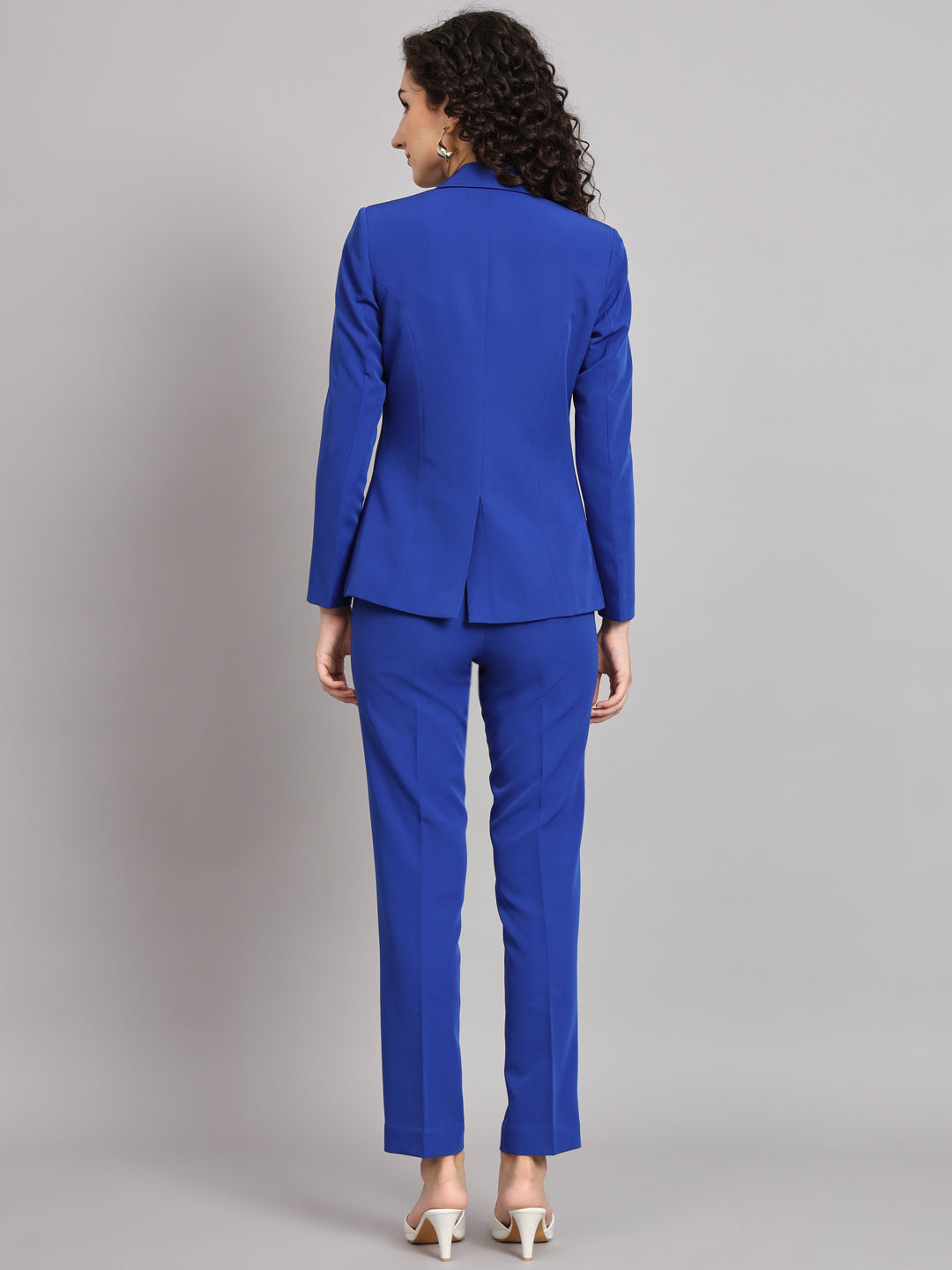 Ink Blue Polyester Notch Collar Stretch Pant Suit