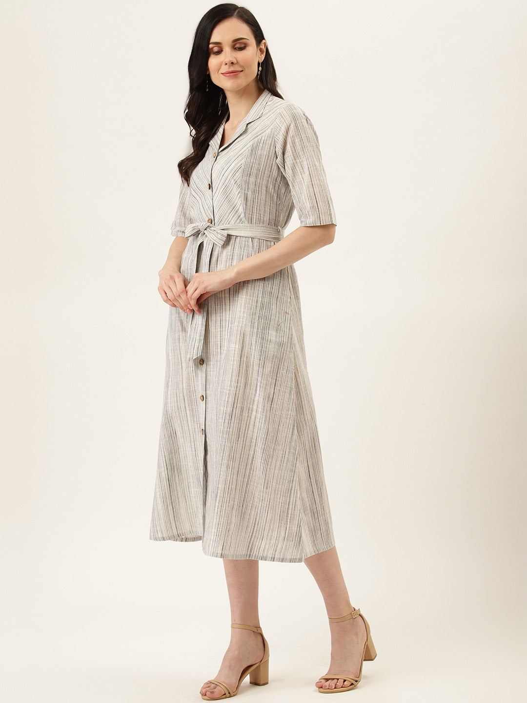 Off-White-Yarn-Dyed-Cotton-Dress-With-Belt