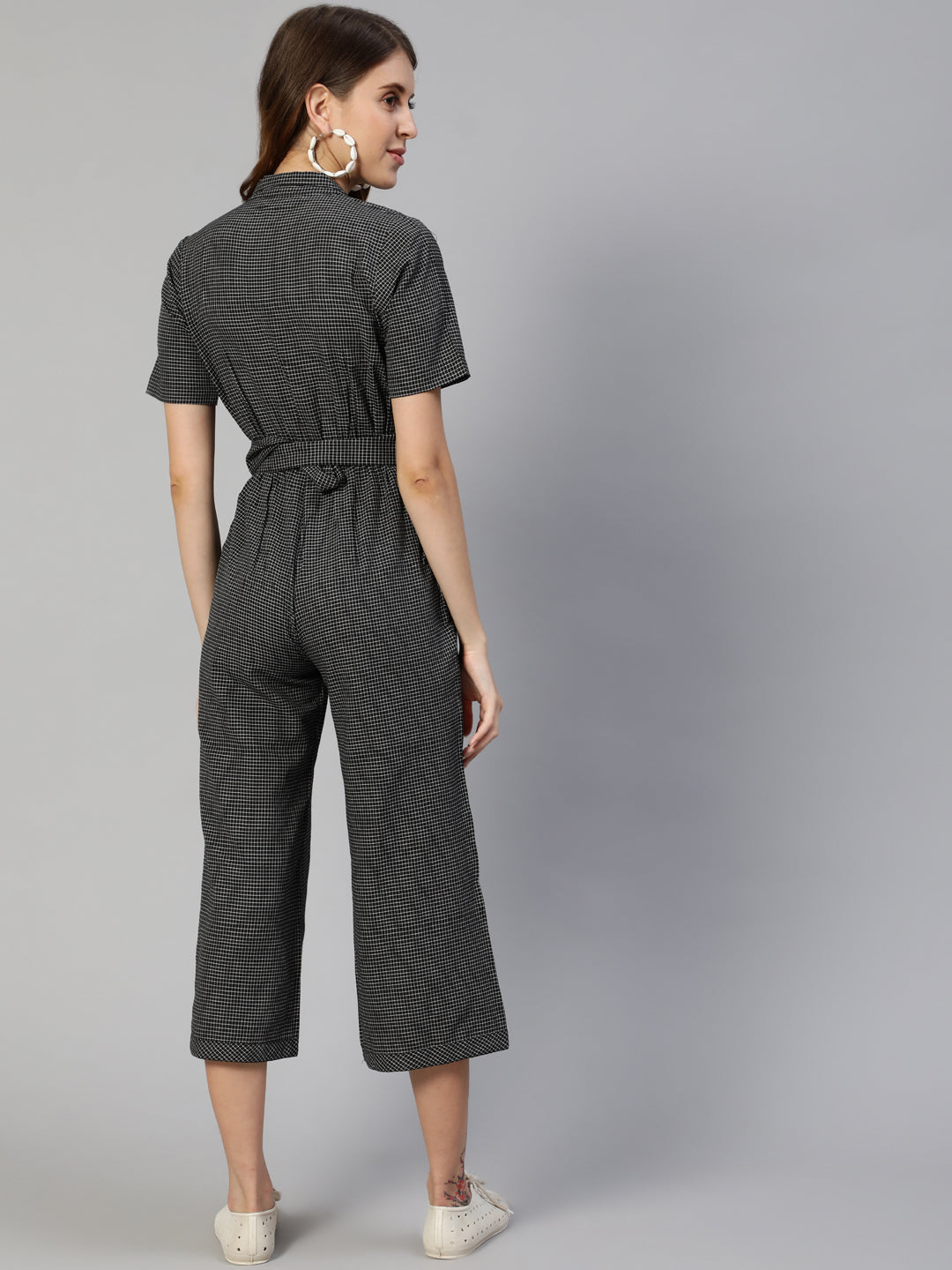 Black Rayon Yarn Dyed Checked Formal Jumpsuit